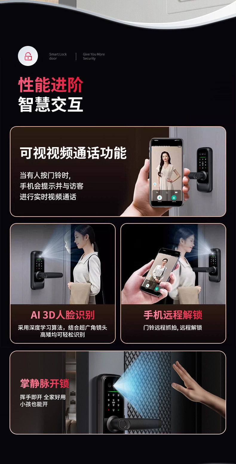人脸识别室内指纹锁木门密码锁家用智能锁办公室密码球锁免改孔