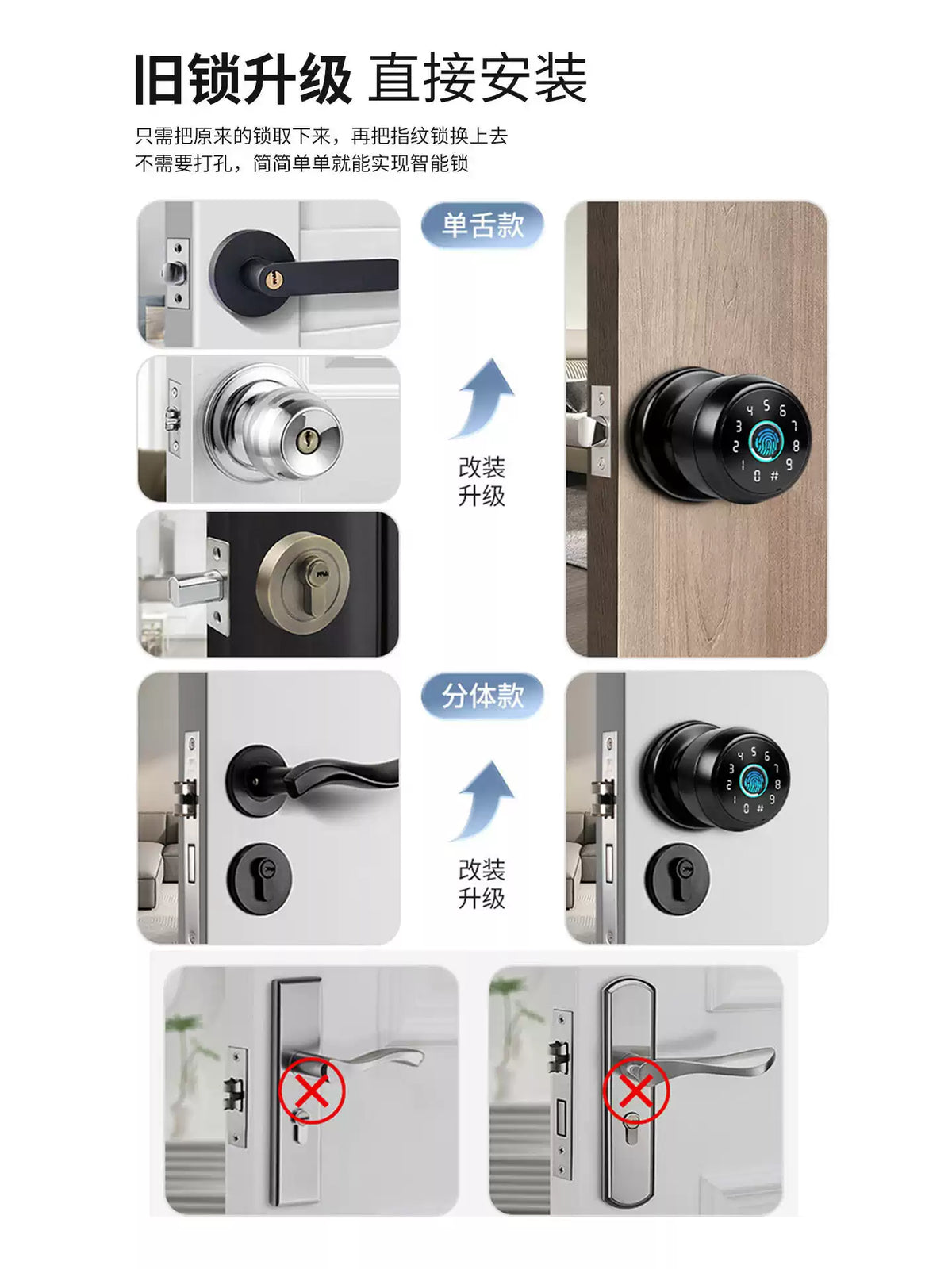 木门指纹锁家用卧室智能门锁圆形密码锁室内房间球形电子锁办公室
