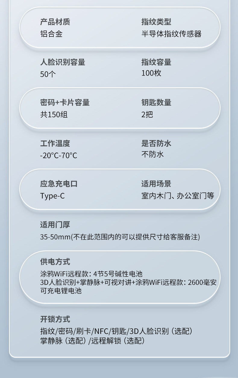人脸识别室内指纹锁木门密码锁家用智能锁办公室密码球锁免改孔
