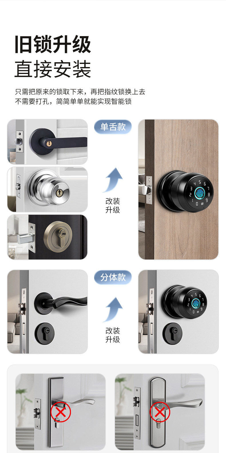 木门指纹锁家用卧室智能门锁圆形密码锁室内房间球形电子锁办公室