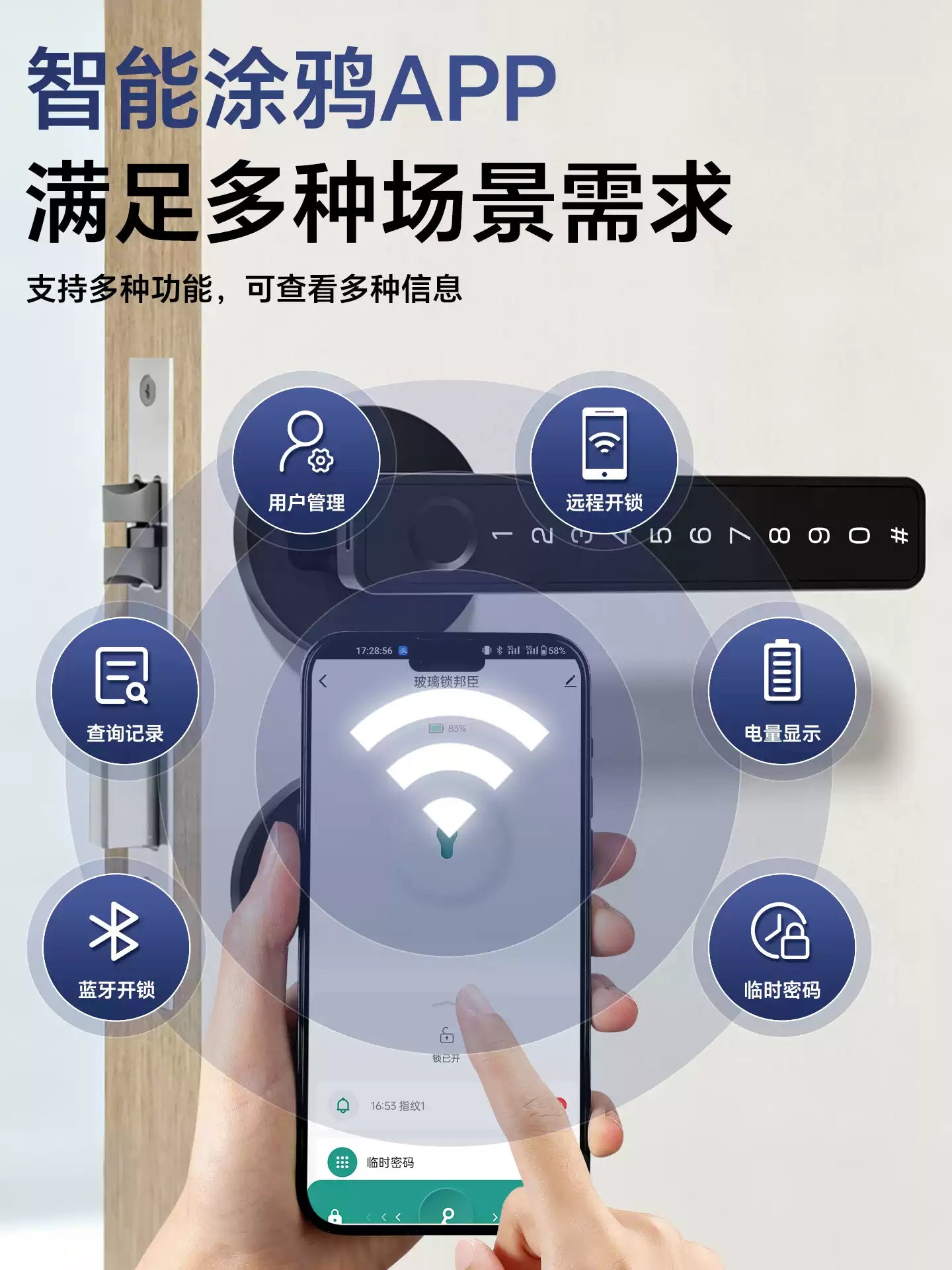 室内木门指纹锁办公室密码门锁家用卧室房间门把手分体智能电子锁