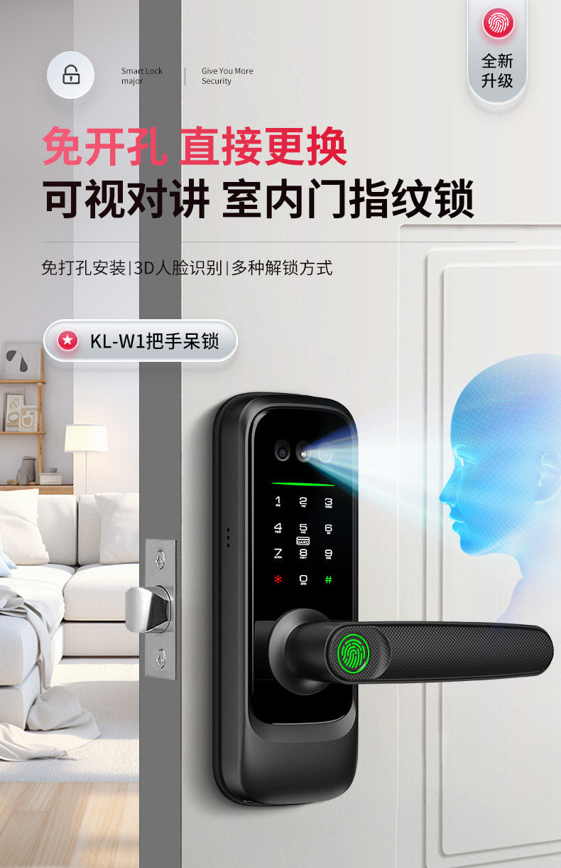 人脸识别室内指纹锁木门密码锁家用智能锁办公室密码球锁免改孔