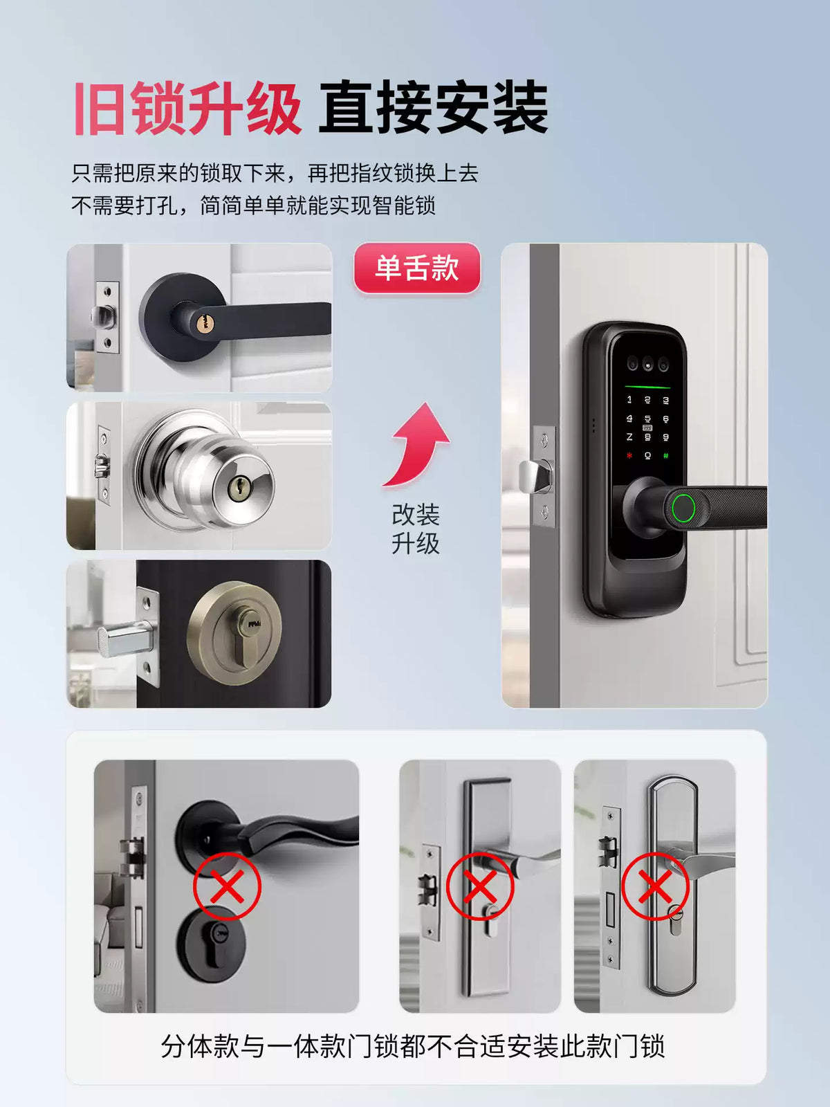 人脸识别室内指纹锁木门密码锁家用智能锁办公室密码球锁免改孔