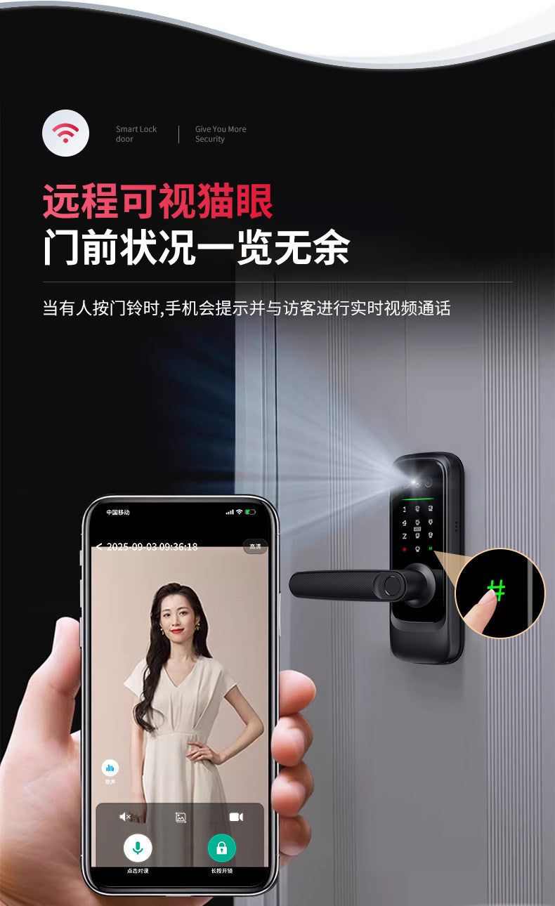 人脸识别室内指纹锁木门密码锁家用智能锁办公室密码球锁免改孔