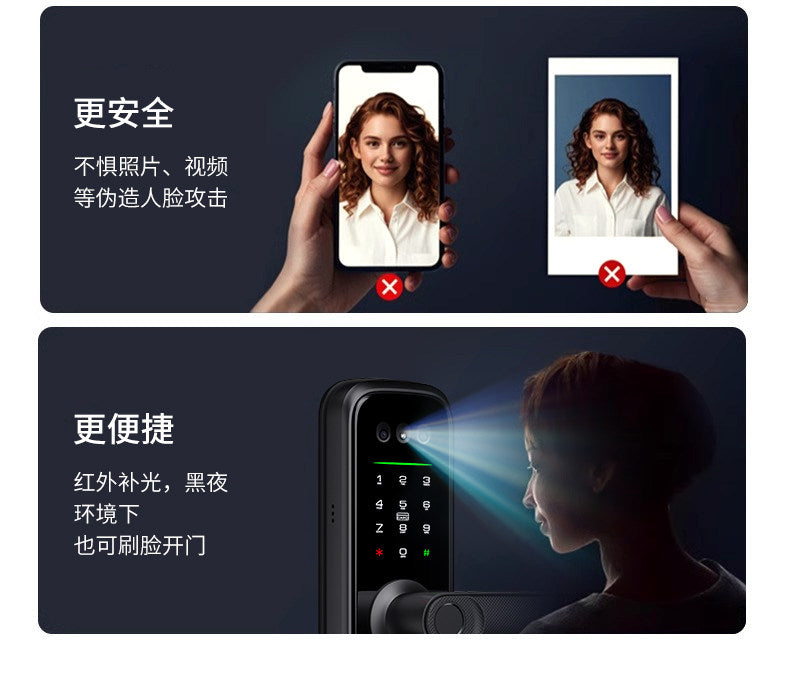 人脸识别室内指纹锁木门密码锁家用智能锁办公室密码球锁免改孔